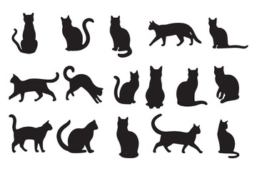 set of black cats silhouettes