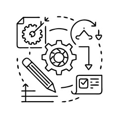 design process icon, design process line art - simple line art of design process, perfect for design process logos and icons