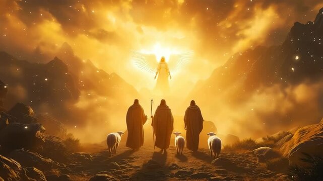 An angel of God appears to the shepherds to announce the good news of the birth of the savior of the world, Jesus Christ