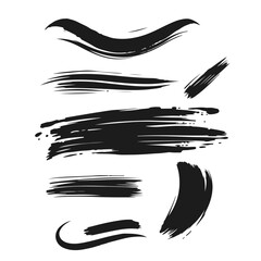 Black brush stroke set, grunge paint texture, ink splash elements, artistic smear collection
