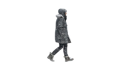 Winter Scene with Person in Coat Walking Through Snow Transparent Background
