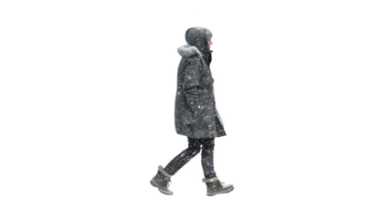 Winter Scene with Person in Coat Walking Through Snow Transparent Background