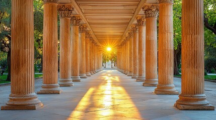 Obraz premium Sunlit Colonnade Pathway in Park