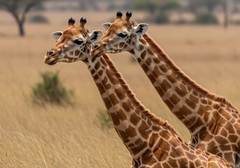 Obraz premium Two Giraffes Intertwined in a Savanna Setting. Generative Ai