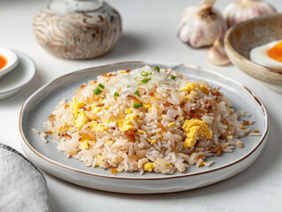 Fried rice with scrambled eggs on plate