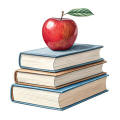 Back to School Apple on Books Education Knowledge Learning Textbook Study Reading Teacher Student isolated on transparent background