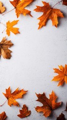 Vibrant Autumn Maple Leaves Displaying Bright Orange Red and Yellow Colors Scattered on White Background with Fall Season Atmosphere and Decorative Nature Scene