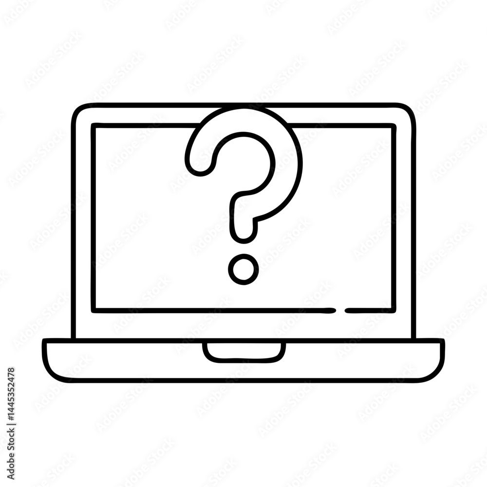 Poster laptop with question mark icon, laptop with question mark line art - simple line art of laptop with 