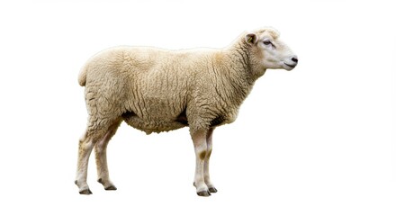 Fototapeta premium Full sheep standing profile isolated on white background