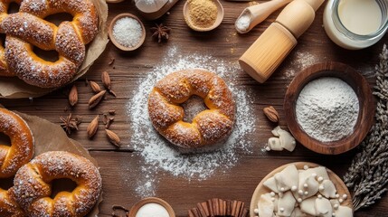 Delicious pretzels & cakes. Sugar, poppy seeds, cinnamon.
