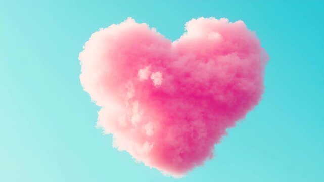 Heart-shaped pink cloud in blue sky