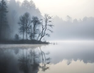 Fototapeta premium Misty Morning Lake Reflection