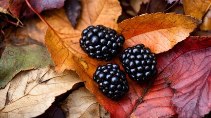 Selective focus on fall leaves and berry.