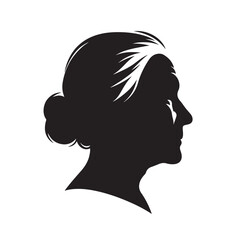 Elderly Woman Silhouette, Side Profile Vector Art