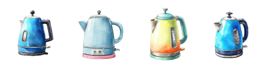 Collection of Stylish Retro Electric Kettles in Vibrant Colors Perfect for Modern Kitchens