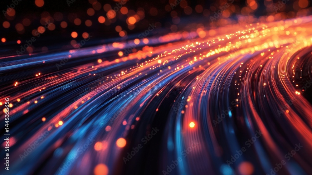 Poster a mesmerizing display of fiber optic cables transferring data at light speed, forming beautiful data