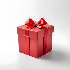 Red Gift Box with Satin Bow on White Background