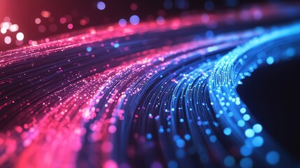 A mesmerizing display of fiber optic cables transferring data at light speed, forming beautiful data flow patterns.
