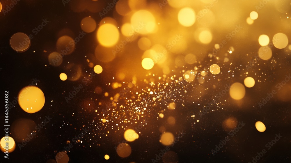 Poster a mesmerizing golden bokeh sparkle effect with tiny glowing orbs illuminating the scene.