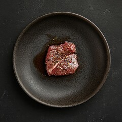 Grilled raw beef steak. Copy space on top.