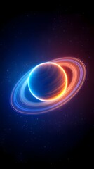 Glowing planet with vibrant rings in cosmic space