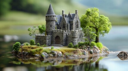 Obraz premium Miniature Stone Castle on a Lake Island