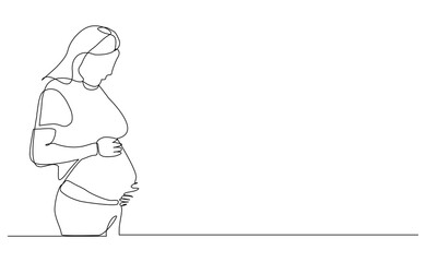 Continuous line drawing of pregnant mother touch belly sketch drawing editable stroke vector illustration