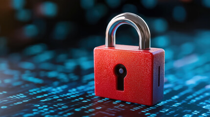 Fototapeta premium Secure padlock resting on digital data background for cybersecurity