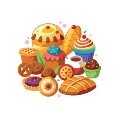 Assorted delicious and colorful pastries and desserts