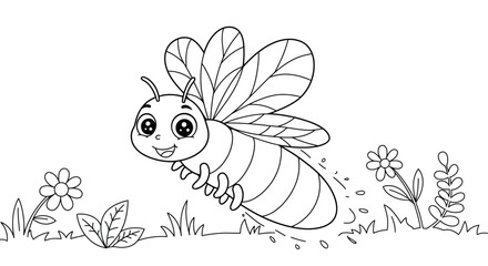 Obraz premium Whimsical Dancing Firefly Cartoon Coloring Sheet Simple Bug Illustration Kids Activity