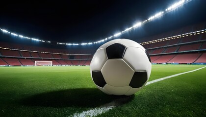 Soccer Ball on Stadium Field at Night