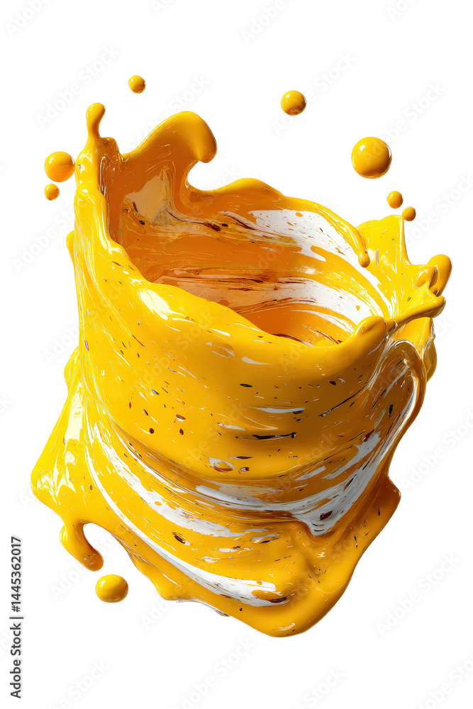 Aufkleber abstract gooey liquid blob with splatter in vibrant yellow color