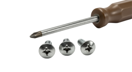 Isolated Screwdriver and Screws on White Background