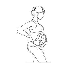 Continuous line drawing of pregnant mother touch belly sketch drawing editable stroke vector illustration