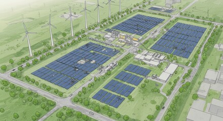 Fototapeta premium Renewable Energy Park Illustration