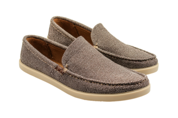Stylish brown canvas loafers perfect summer footwear casual comfort textured fabric beige sole close