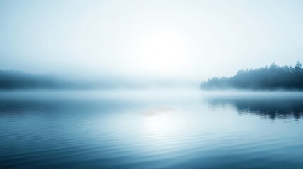 Fototapeta premium A misty blue gradient background resembling a foggy morning over a calm lake.
