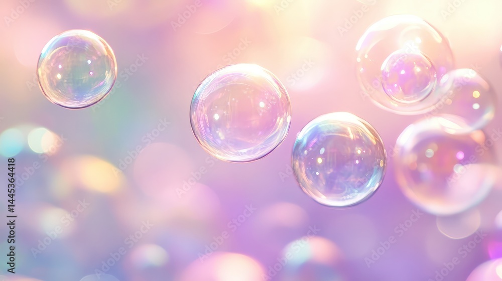Poster a misty bubbles background with soft-focus floating orbs blending into a foggy pastel atmosphere