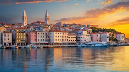 Fototapeta premium Croatian sunset: Pula harbor.
