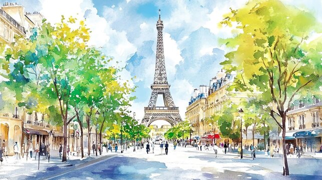 パリの街並みの水彩イラスト01