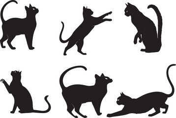 Set of black cat silhouettes in a simple vector designSet of black cat silhouettes in vector style