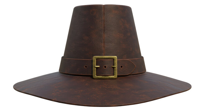 Isolated Brown Pilgrim Hat with Buckle