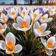 Fototapeta premium Spring Crocus Flowers in Sunlight