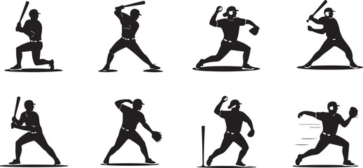 Baseball Player Silhouettes Action Poses Set