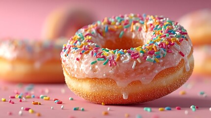 Pink glazed donut with sprinkles