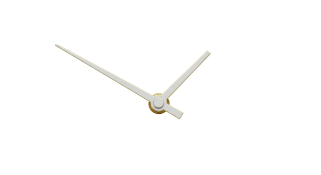 Isolated Clock Hands White with Gold Trim Indicating Time