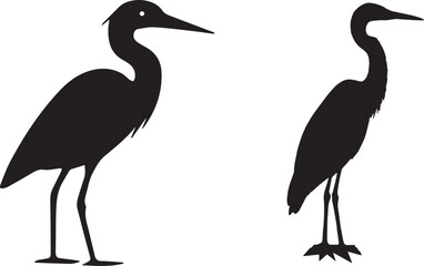 Obraz premium Set of black crowned cranes and heron silhouettes in a simple nature illustration
