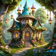 Fototapeta premium Enchanting Fairy House in a Magical Forest