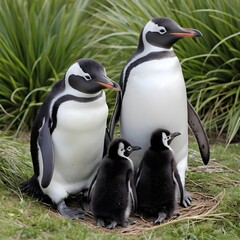 Fototapeta premium Gentoo Penguin Family with Chicks