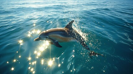 Naklejka premium dive A solitary dolphin emerging from a deep